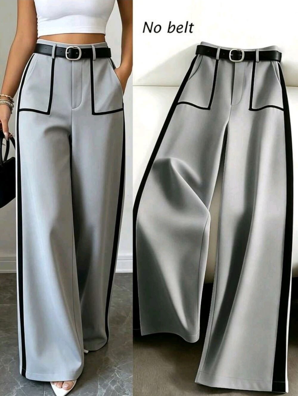 Women Grey Winter Business Casual Work Wide Leg Straight Pants,Fashio